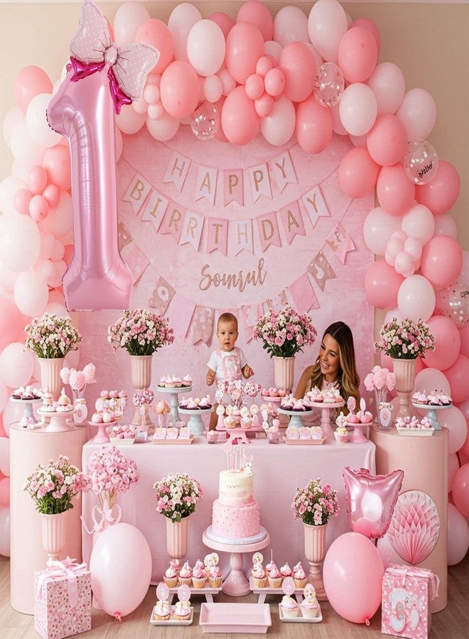 Vuzvuv 40 Inch Pink Bow Balloons Huge Foil Pink Number Balloon No.1 for Birthday Party Decoration, Mini Bowtie Balloon for 1st Birthday Baby Shower Anniversary - Image 5